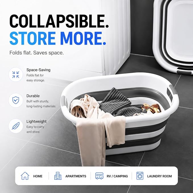 26L/40L Large Collapsible Mop Bucket with Handle for Cleaning, Silicone Portable Pet Bathtub for Puppy Small Dogs Cats, Foldable Laundry Basket Hamper Clothes Storage Bin Space Saving Design (40L)