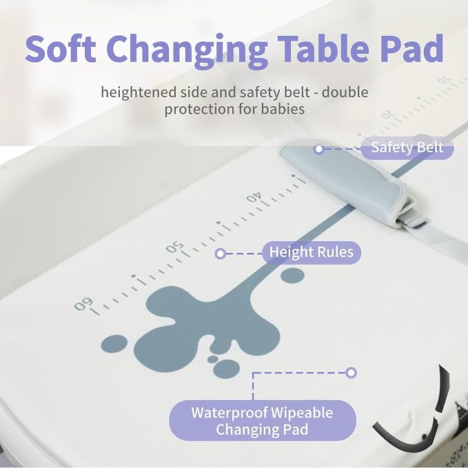 2 in 1 Baby Bathtub with Changing Table, DEYGIA Waterproof Diaper Changing Station Portable Changing Table Adjustable Height Nursery Organizer with Storage Rack for Newborn Infant Toddler, Cat Pattern