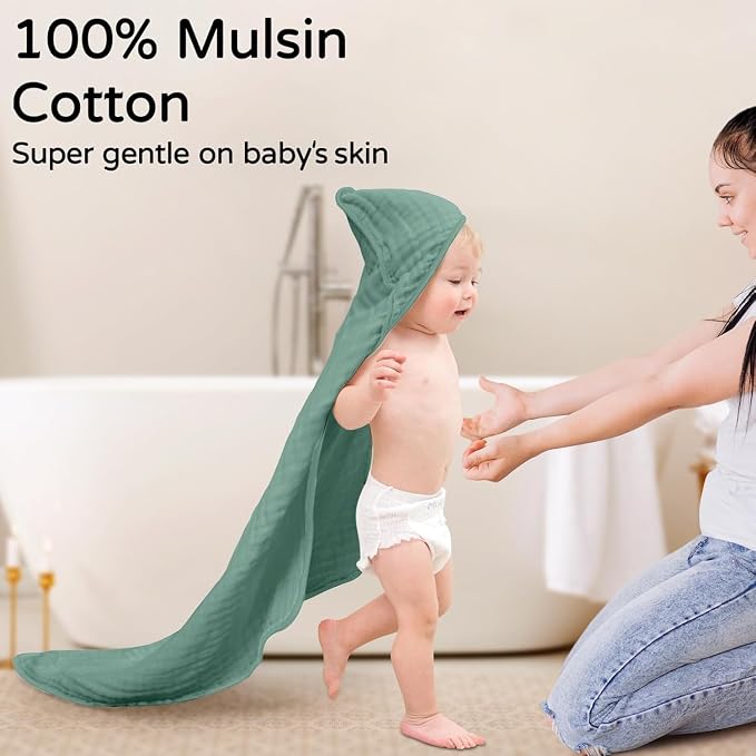 Yoofoss Hooded Baby Towels for Newborn 2 Pack 100% Muslin Organic Cotton Baby Bath Towel with Hood for Babies, Infant, Toddler and Kids, 32x32Inch, Soft and Absorbent Newborn Essential