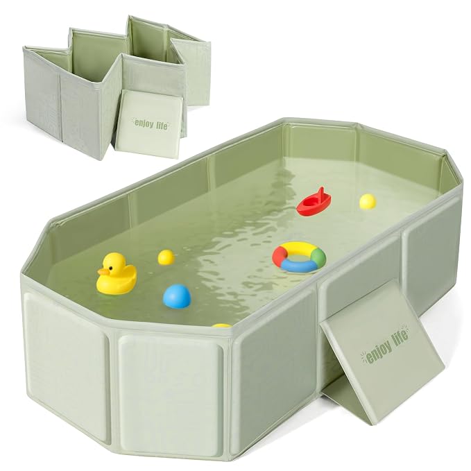 Orzbow Toddler Bathtub, Collapsible Baby Bathtub with Non-Slip Base, Portable Bath Tub for Kids Infant 12 Months+ Travel, Easy to Clean, Stable & Durable, Space-Saving, Green