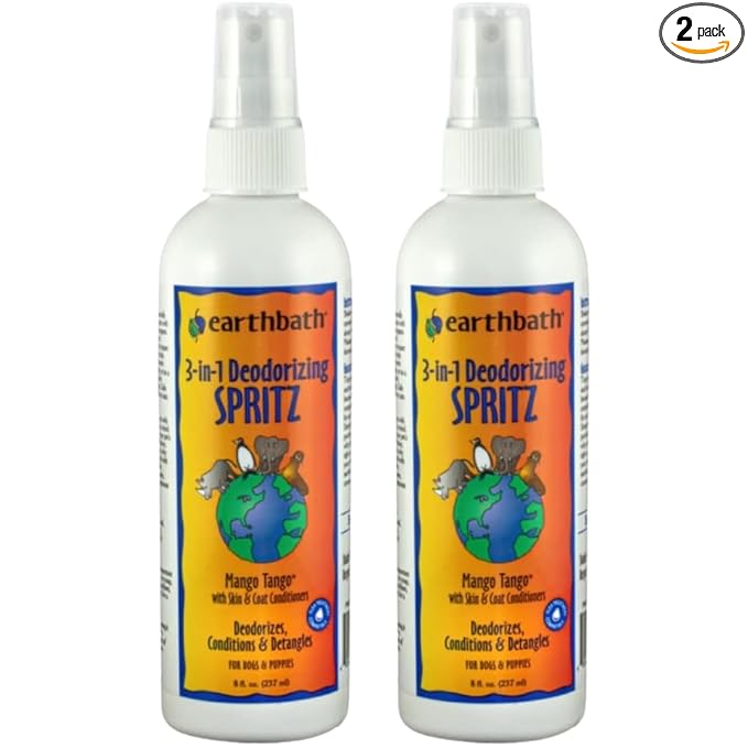 earthbath, Mango Tango 3-in-1 Dog & Puppy Deodorizing Spritz - Odor Eliminator for Strong Odor, Cruelty-Free Cologne, Wash Spray, Made in USA, Bathing Supplies - 8 Oz (2 Pack)
