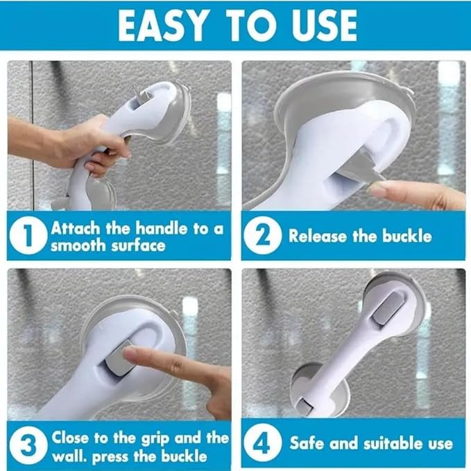 Suction Grab Bars for Shower, Safety Handle Support for Bathroom (1, Black, 12in)