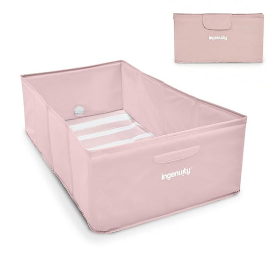 Ingenuity Tuckaway Toddler Folding Tub, Converts Shower to Tub, Folds to Store, Easy to Clean, No Assembly Required, Portable Baby Bathtub for Travel, 12M-5Y, Pink