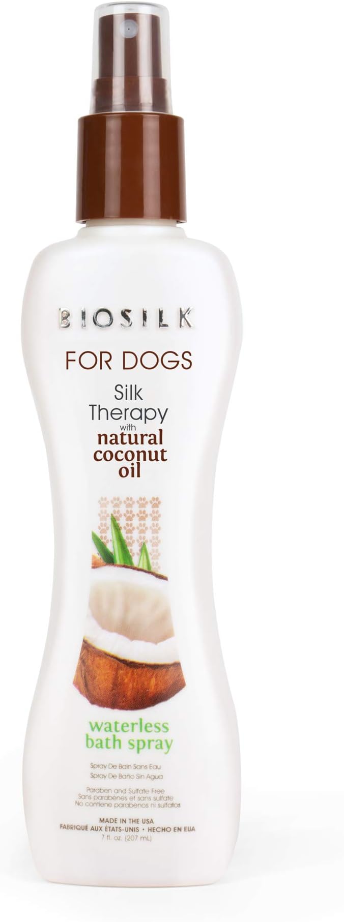BioSilk for Dogs Silk Therapy Waterless Shampoo Spray with Organic Coconut Oil, No Rinse Dry Dog Shampoo, Sulfate and Paraben Free, pH Balanced, Made in the USA, 7 Fl Oz