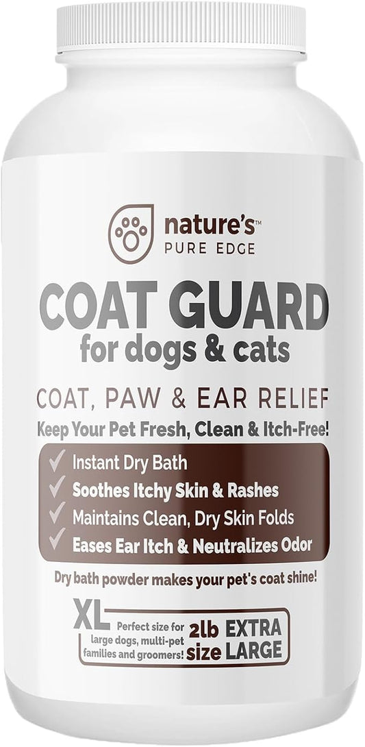 Coat Guard Dry Shampoo for Dogs and Cats - Extra Large 2 lbs Jar, Dog Dry Shampoo Powder, Waterless Dog Shampoo, Anti Itch Relief, Cedar Scented, Anti Dandruff, Hot Spots, Nature's Pure Edge