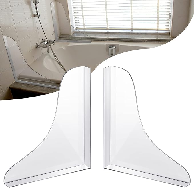 Blulu 2 Pcs Bathtub Shower Splash Guard Bathtub Corner Splash Guard 7.4 x 8.6 Inch Transparent Bathtub Edge Guard Bathtub Water Guards Acrylic Tub Corner Guard with Adhesive Tape for Bathroom Restroom