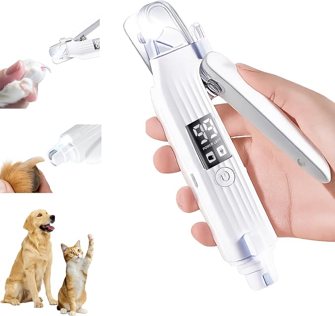 TMoMT Quiet Dog Nail Grinder with LED Light, 2-in-1 Electric Pet Nail Clipper and Trimmer File, Low Noise Painless Paws Grooming Tool for Small to Medium Dogs and Cats | Super silent, low vibration trimmer for kittens & indoor cats. Professional gentle...
