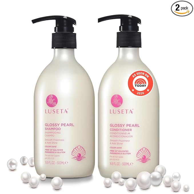 Luseta Glossy Pearl Shampoo and Conditioner Set Smooth & Moisturize, Add Shine and Helps Tame Frizz,Hydrating for Damaged Hair, Detangle,Nourish Strands, Sulfate Free,16.9oz*2