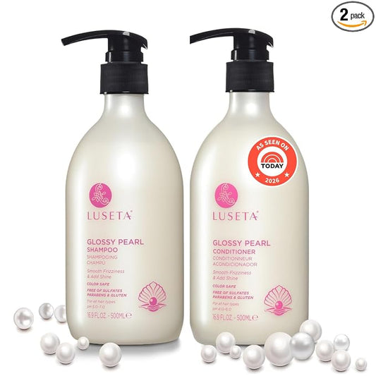 Luseta Glossy Pearl Shampoo and Conditioner Set Smooth & Moisturize, Add Shine and Helps Tame Frizz,Hydrating for Damaged Hair, Detangle,Nourish Strands, Sulfate Free,16.9oz*2