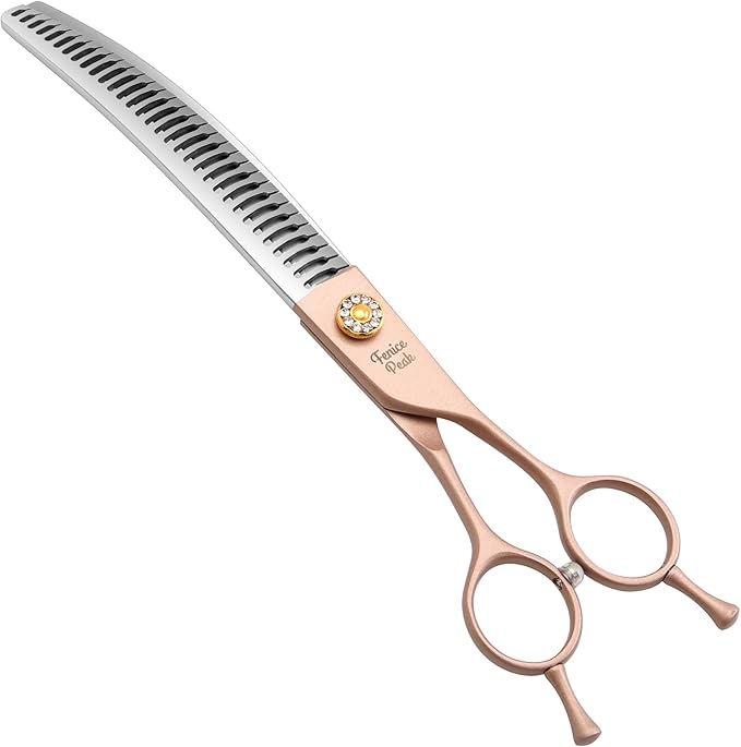 Professional Curved Chunker Dog Grooming Scissors 8.0'' Rose Gold Thinning Shears Extremely Sharp Blades 440C Stainless Steel Thinning Shears Durable Smooth Fine Cut for Dogs and Cats.