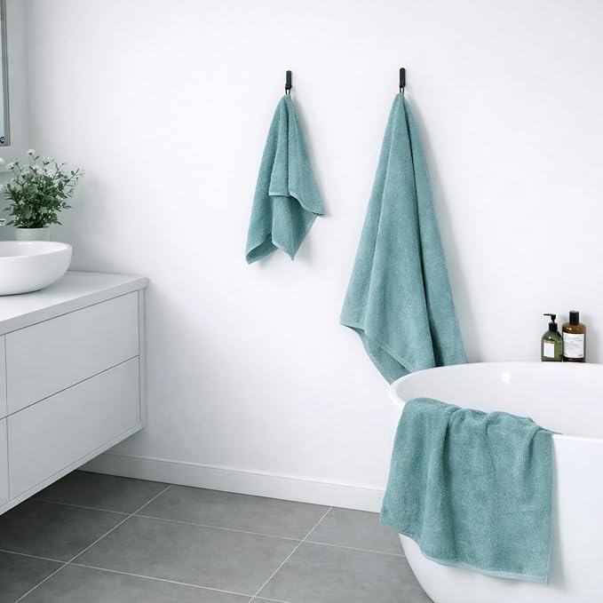 SEMAXE 8-Piece Cotton Bath Towel Set with Hanging Loops for Bathroom, Blue | Complete starter set for daily showers, sink-side use, small bathrooms, and guest baths, OEKO-TEX certified, easy care