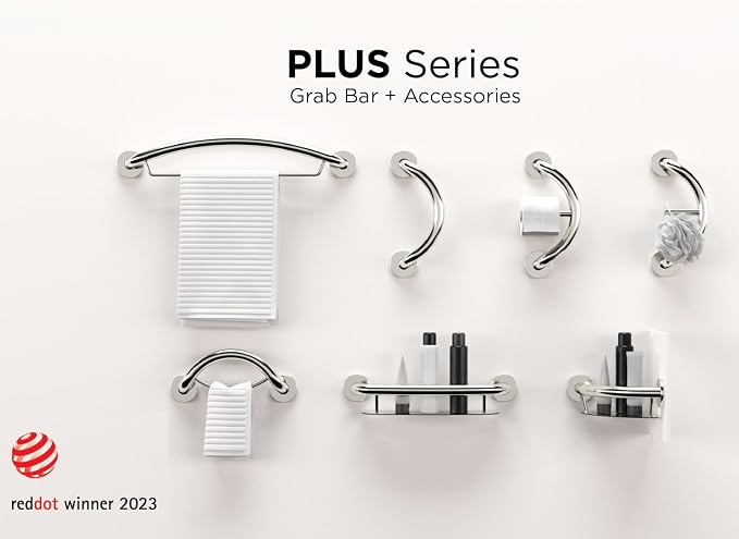HEALTHCRAFT Plus Crescent Grab Bar 14.3", ADA Safety - Brushed Stainless | Curved crescent design, concealed screws, decorative safety bar