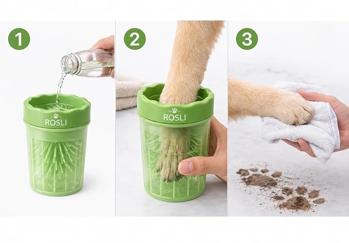 ROSLI Dog Paw Clianer Cup - Portable Pet Paw Washer for Dogs - Deep Cleaning Mud & Dirt - Silicone Brush - Easy to Use & Wash (Blue, Large) (Green, Large)
