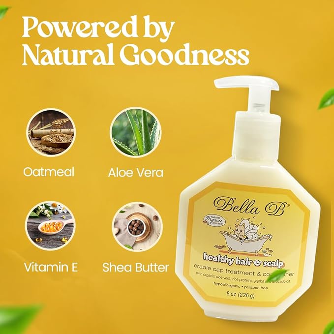Bella B Naturals Healthy Hair & Scalp Baby Cradle Cap Treatment 8 oz - Cradle Cap Treatment For Babies - Baby Conditioner Silky - Cradle Cap Treatment For Toddlers - Natural Conditioner For Babies