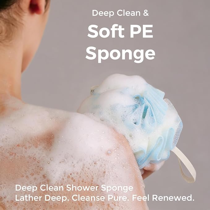 3-Pack Gradient Loofah Sponges for Women＆Men and All Skin Types＆Luxury Spa & Bath Exfoliator, Premium Exfoliating Shower and Bath Sponge Set - Purple＆Blue＆Yellow