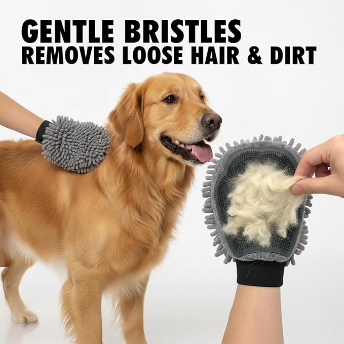 Muddy Mat® Dog Washing Gloves – Dual-Sided Pet Grooming Mitt with TPR Brush & Chenille Microfiber – Dog Wash Mitt for Bathing, Drying & Dirt Removal – Pet Bath Gloves for All Coat Types