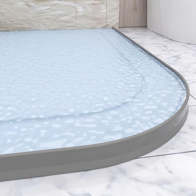 Raycity 3" High Shower Threshold Water Dam 59 IN Collapsible Shower Water Splash Guard for Curbless Shower Threshold Barrier Water Stopper for Wet and Dry Separation Bathroom and Kitchen (Grey)