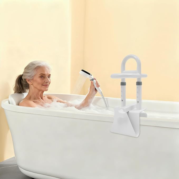 Bathtub Safety Rail, Adjustable Height Bathtub Handle Grab Bar, Sturdy Clamp-On Tub Grab Bar with 300 lbs Capacity, Bathroom Safety Rail for Family