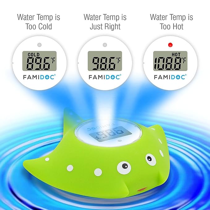 Baby Bath Thermometer with Room Thermometer - Famidoc FDTH-V0-22 New Upgraded Sensor Technology for Baby Health Bath Tub Water Temperature Floating Toy (Green)
