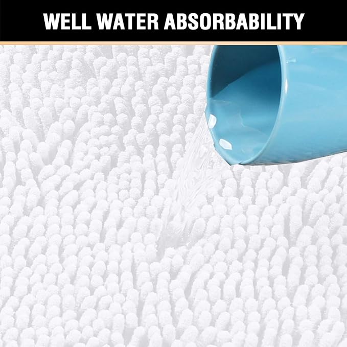 H.VERSAILTEX Microfiber Bath Rugs Chenille Floor Mat Ultra Soft Washable Bathroom Dry Fast Water Absorbent Bedroom Area Rugs, 24 x 42 - Inch, Pure White
