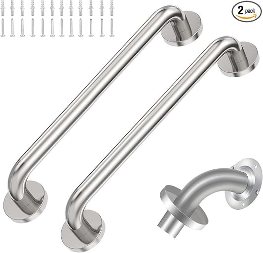 16 Inch Shower Grab Bar 2 Pack Polished Chrome SUS 304 Safety Grab Bars with Concealed Screws, 500lbs Support Assist Bath Handle Balance Bar for Handicap Elderly Pregnant Women for Gifts