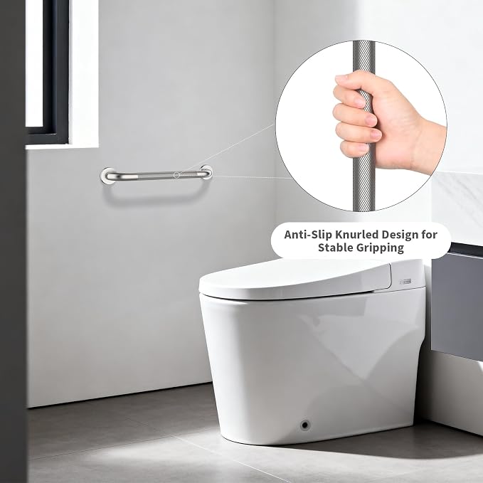 Shower Grab Bar 20 Inch, iHansee Brushed Nickel Bathroom Grab Bar w/Anti-Slip Knurled Grip, Stainless Steel Bath Safety Bars Support Handrail for Senior Elderly, Toilet Bathtub Balance Handle for Wall
