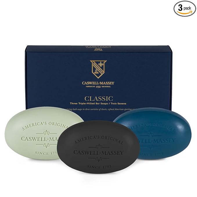 Caswell-Massey Men’s Bar Soap Gift Set – Newport, Oaire & Greenbriar – Moisturizing Triple-Milled Body Wash Bars for All Skin Types, Plant-Based & Essential Oils Formula, Made in USA, 3 x 5.8 oz