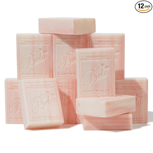 BELA Romantic Gardenia Soap 3.3 OZ Pack of 12, Long Lasting French Triple Milled Bar Soap with Organic Shea Butter Hand, Face and Body Wash Bar, Made in Australia