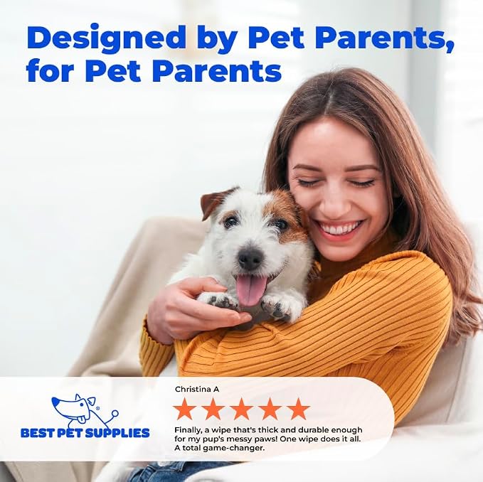 Best Pet Supplies 8" x 9" Large Unscented Dog Wipes - Cleaning and Deodorizing for Paws and Coat - Gentle Formula with Oatmeal Vitamin E for Puppies and Cats - 100 Count