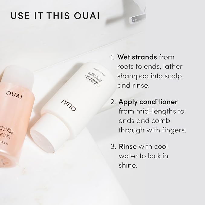 OUAI Thick Hair Shampoo & Conditioner Set, Travel Size - Moisturizing Shampoo & Conditioner - With Keratin, Marshmallow Root, Shea Butter & Avocado Oil - Sulfate, Paraben & Phthalate Free (3 Oz)
