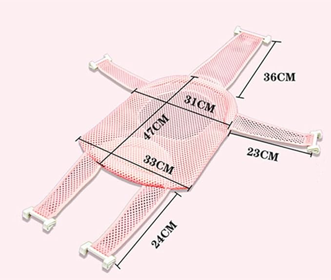 Adjustable Baby Bath Tube Support Mesh Net Soft Breathable Infants Shower Pad Newborn Bathing Mat 5-Point Anti-Slip Bathtub Seat with Sponge Cushion for Toddlers 0-18 Months