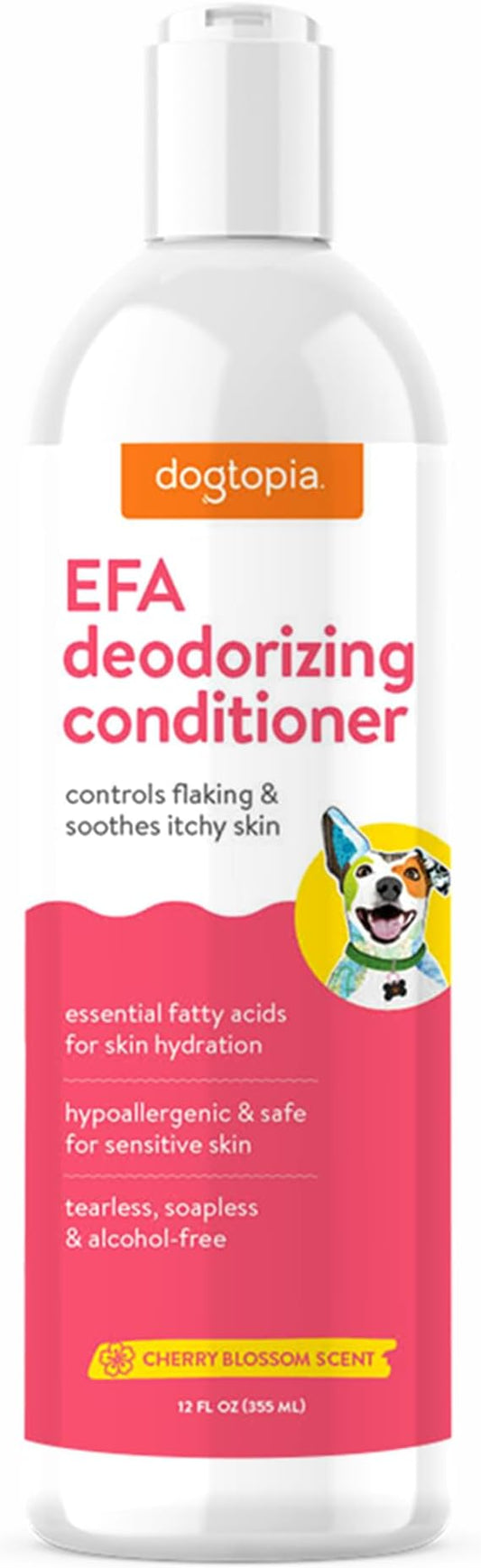 Dogtopia Essential Fatty Acid (EFA) Deodorizing Conditioner for Dogs and Pets (12oz) – Cherry Blossom Scent | Soothing Conditioner Rich With Moisturizing Emollients | Tearless, Soapless & Alcohol-Free