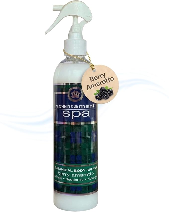 Best Shot Scentament Spa Botanical Body Splash, Detangler Spray, Hypoallergenic Body Spray for Cat and Dog, Berry Amaretto, 8 Oz.