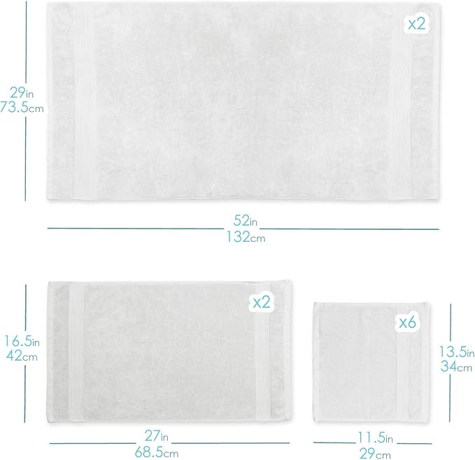 Hearth & Harbor Bath Towels for Bathroom - 100% Ring Spun Cotton Luxury Bathroom Towels - Ultra Soft & Highly Absorbent, Bath Towels Set of 6 - White