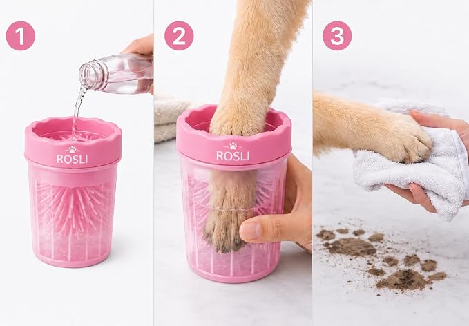 ROSLI Dog Paw Cleaner Cup - Portable Pet Paw Washer for Dogs - Deep Cleaning Mud & Dirt - Silicone Brush - Easy to Use & Wash (Pink, Small)