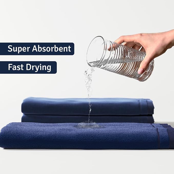 Creative Scents Cotton Fingertip Towels Set Blue - 4 Pack - 11 x 18 Inches Decorative Small Extra-Absorbent and Soft Terry Towel for Bathroom - Powder Room, Guest and Housewarming Gift (Navy Blue)
