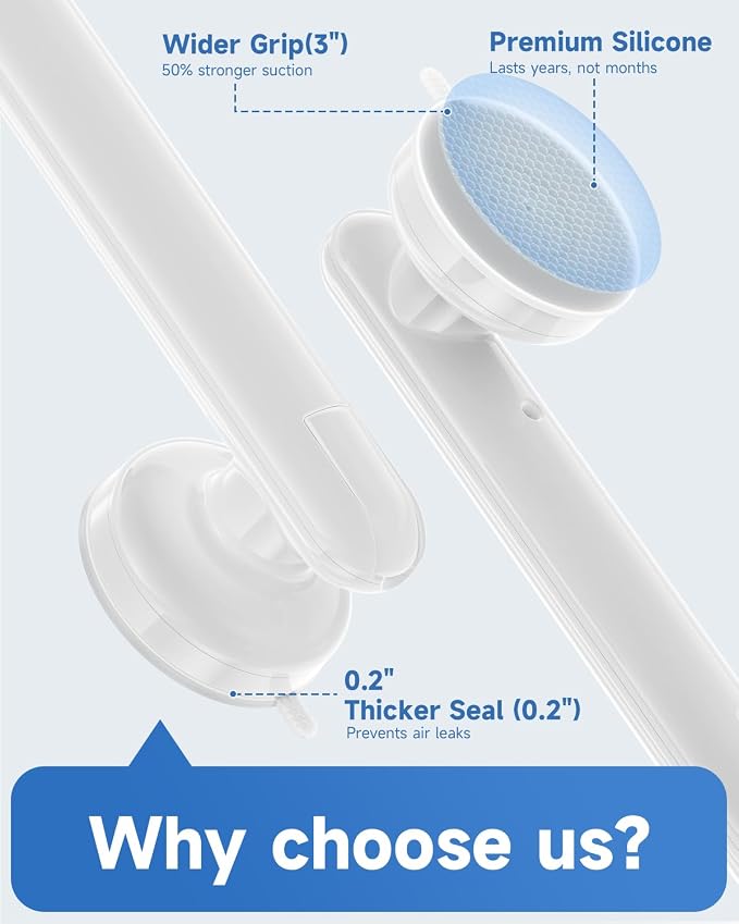 Suction Shower Handle, 2 Pack Grab Bars for Shower and Bathroom, Removable Safety Grip No Drilling & Waterproof, Heavy Duty Suction Cup Bath Handrails Grab Bars for Bathtubs, 11 inch - White