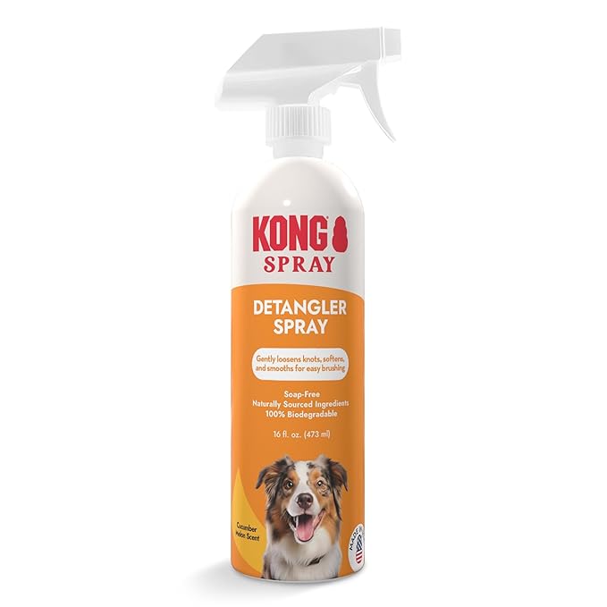 Kong Detangler Spray for Dogs – Cucumber Melon Scent, 16 fl oz – Loosens Knots, Softens & Smooths Coats, Biodegradable, Alcohol-Free, Dye-Free, Cruelty-Free, for Sensitive Skin, Made in USA