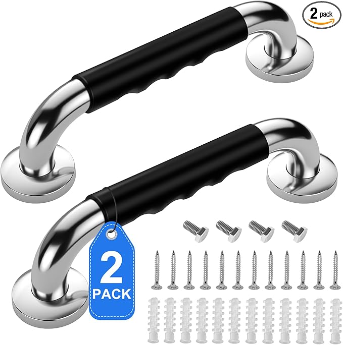 Gotega 12 Inch Shower Grab Bars for Seniors, Anti Slip Handicap Grab Bars | 2 Pack, waterproof and sturdy, for elderly, seniors, Handicap, pregnant, the injured, children provide stability and balance