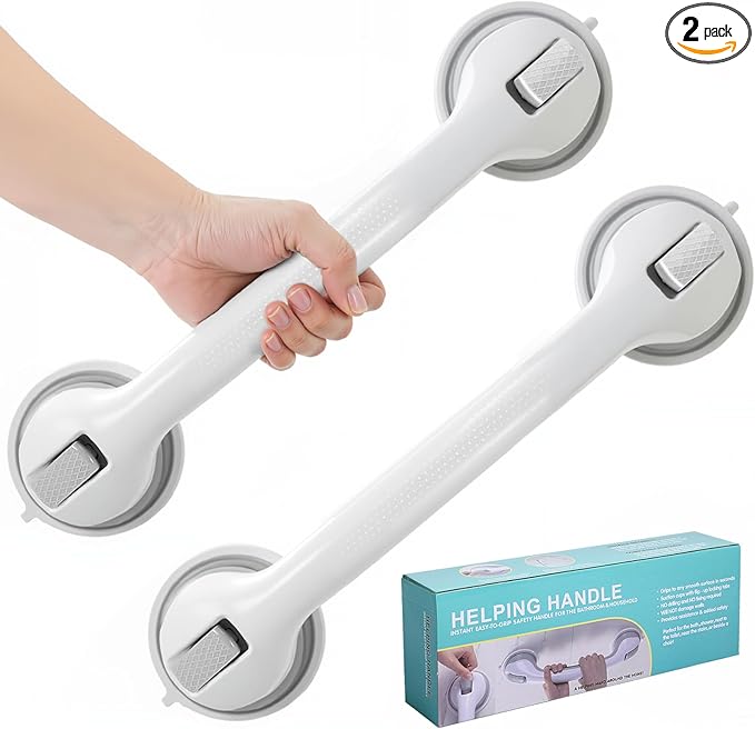Shower Grab Bars for Bathtubs and Showers, 2 Pack Suction Grab Bars, Heavy Duty Removable Shower Handles with Strong Suction, Bathroom Safety Grip for Seniors, Elderly, Handicap, No Drilling, Gray