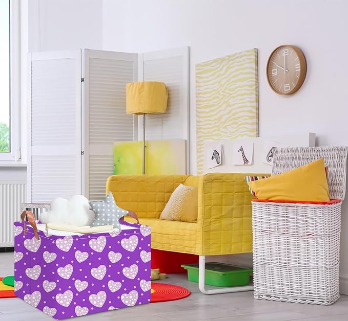 NTAOHAMPER Children's Day Gifts Father Purple Love Fabric Storage Basket Empty with Handles, Books Box, Baby Shower Baptism Lovely Storage24L(Purple Love)