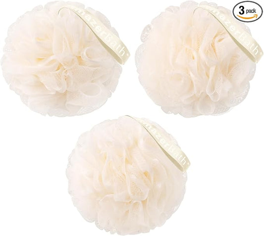 AmazerBath Loofah Sponge, Shower Loofah 60g/PCS - Body Scrubber Loofa Set of 3 Cream Color, Bath Sponge for Men and Women