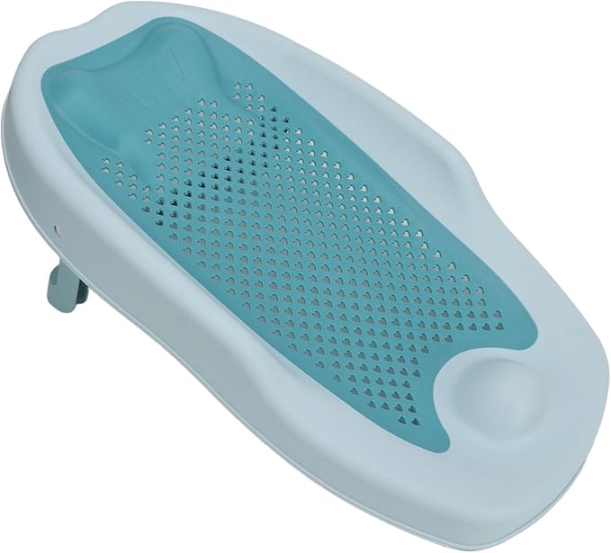 Baby Bath Support for Bathtub or Sink, Home Foldable Ergonomic Heart Shaped Sink, Rinse Tubs Hollow Pattern Infant Holder Rack Pink Bather Newborn to Toddler Tub with Three (Blue)