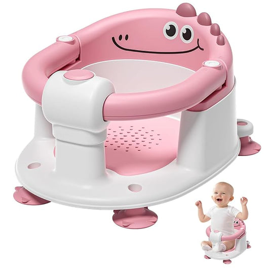 TPN Baby Bath Seat for Babies 6 Months & Up, Non-Slip Toddler Bath Seat with 5 PCS Waterproof Emoji Stickers, Portable Infant Bath Seat for Baby(Pink)