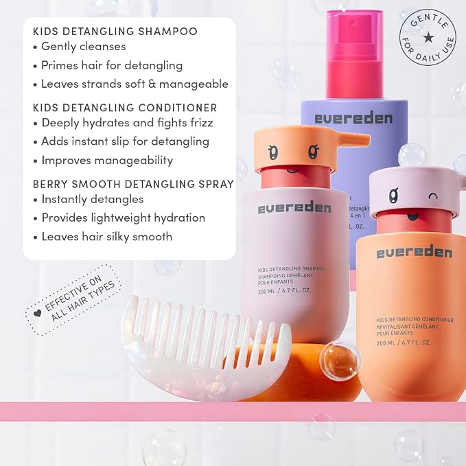 Evereden Kids Travel Set: Clean & Vegan 5-Piece Holiday Gift Set | Skin Care Set for Toddlers with Detangling Spray, Face Wash, Cream, Shampoo, Conditioner | Travel Size Toiletries | TSA approved
