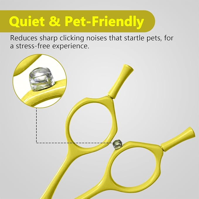 Professional Dog Grooming Scissors: 7" Japanese 440C Steel, Curved Shears with 25-30° Blade for Pet Groomers (Yellow)