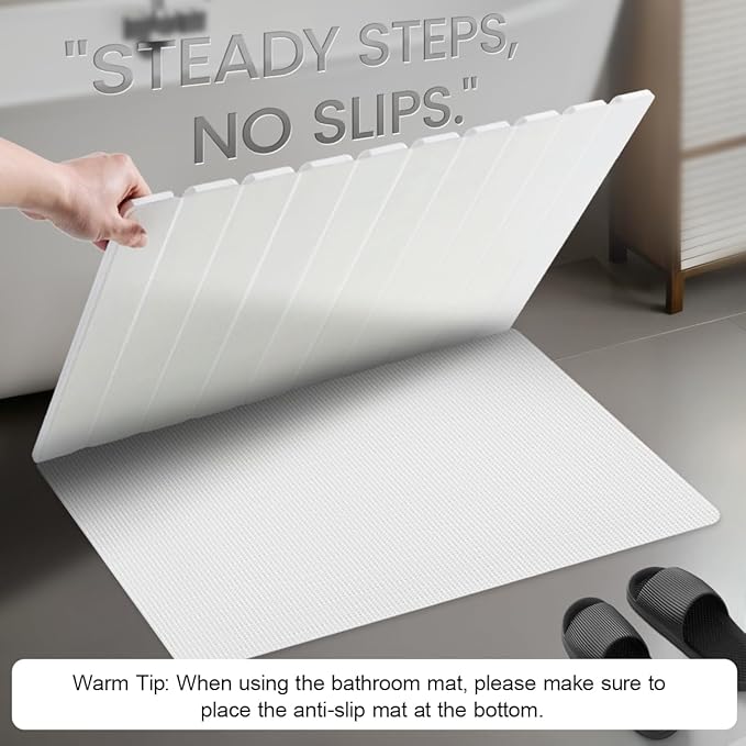 Foldable Stone Bath Mat Large - 32x20 Inch, Quick Dry Super Absorbent Extra Large Bath Mats for Bathroom, Non-Slip Diatomaceous Stone Drying Mats for Kitchen Counter & Bathtub (Black Floral Decor)