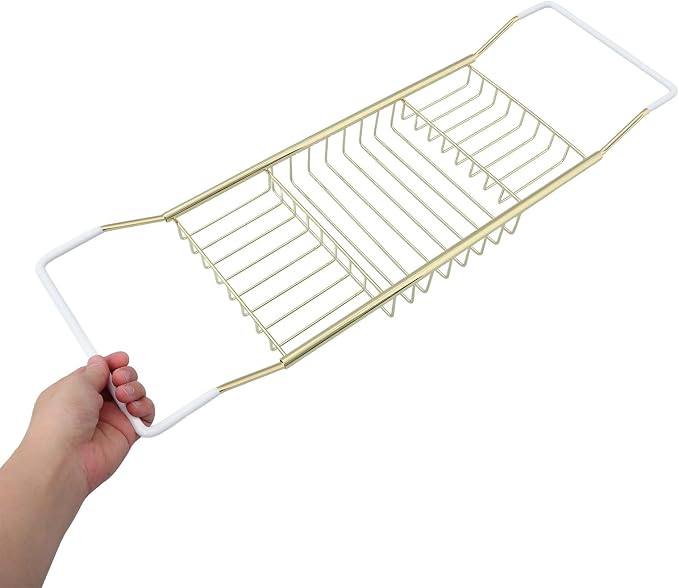 Sewroro Stainless Steel Bathtub Tray Telescopic Bath Rack Storage Organizer Over Tub Tray for Home Bathing Phone Holder (Golden)
