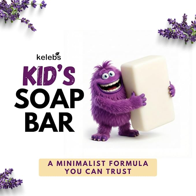 KELEBS Kids Soap Bar, Gentle Lavender Soap, Kids Body Wash Bar, Natural Bar Soap for Kids & Family, with Organic Lavender Oil, Naturally Scented, 7 Bars