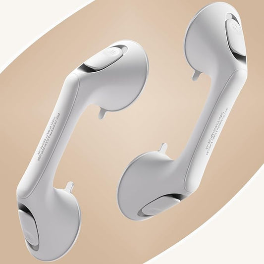 2 Pack 12 Inch Grab Bars for Bathtubs and Showers for Seniors, Heavy Duty Shower Handle for Elderly, Suction Cup Removable Handrails Handicap Bath Grip Bathroom Safety Grips (Light White)